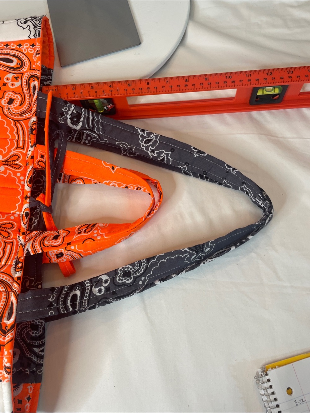 Orange gray bandanna Quilted Tote Bag- handmade - Picture 11 of 14